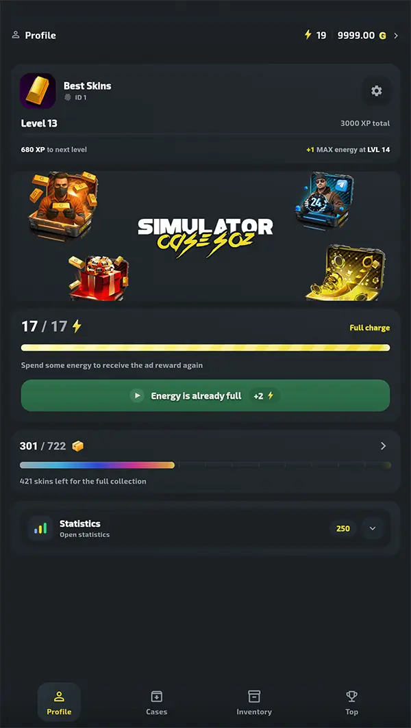 Main screen of the Standoff 2 case simulator