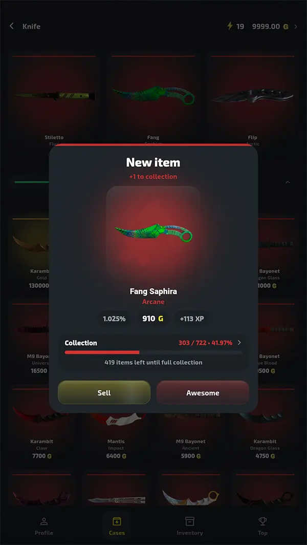 Rare drop in the Standoff 2 case simulator