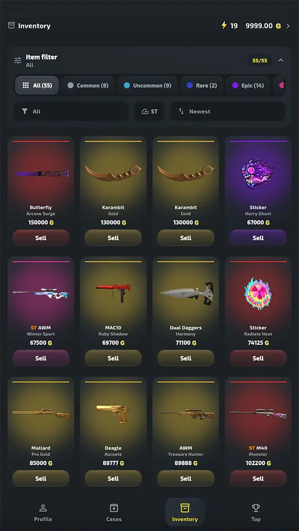 Selling items in the Standoff 2 case simulator